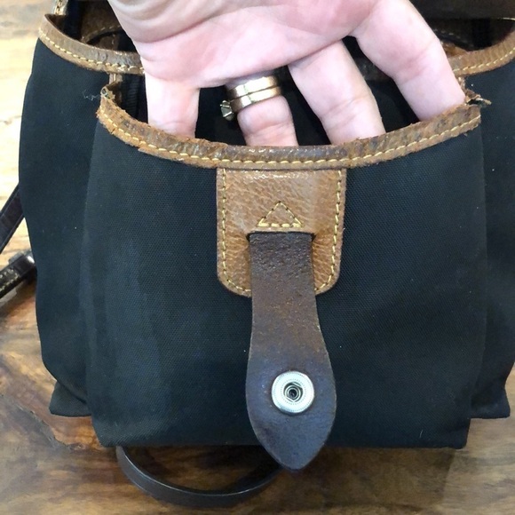 Dooney & Bourke Saddle Crossbody Black Canvas, Brown Distressed Leather - Picture 10 of 16